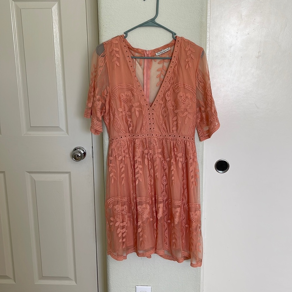 Bella Ella Boutique Light My Fire Blush Lace Mini Dress